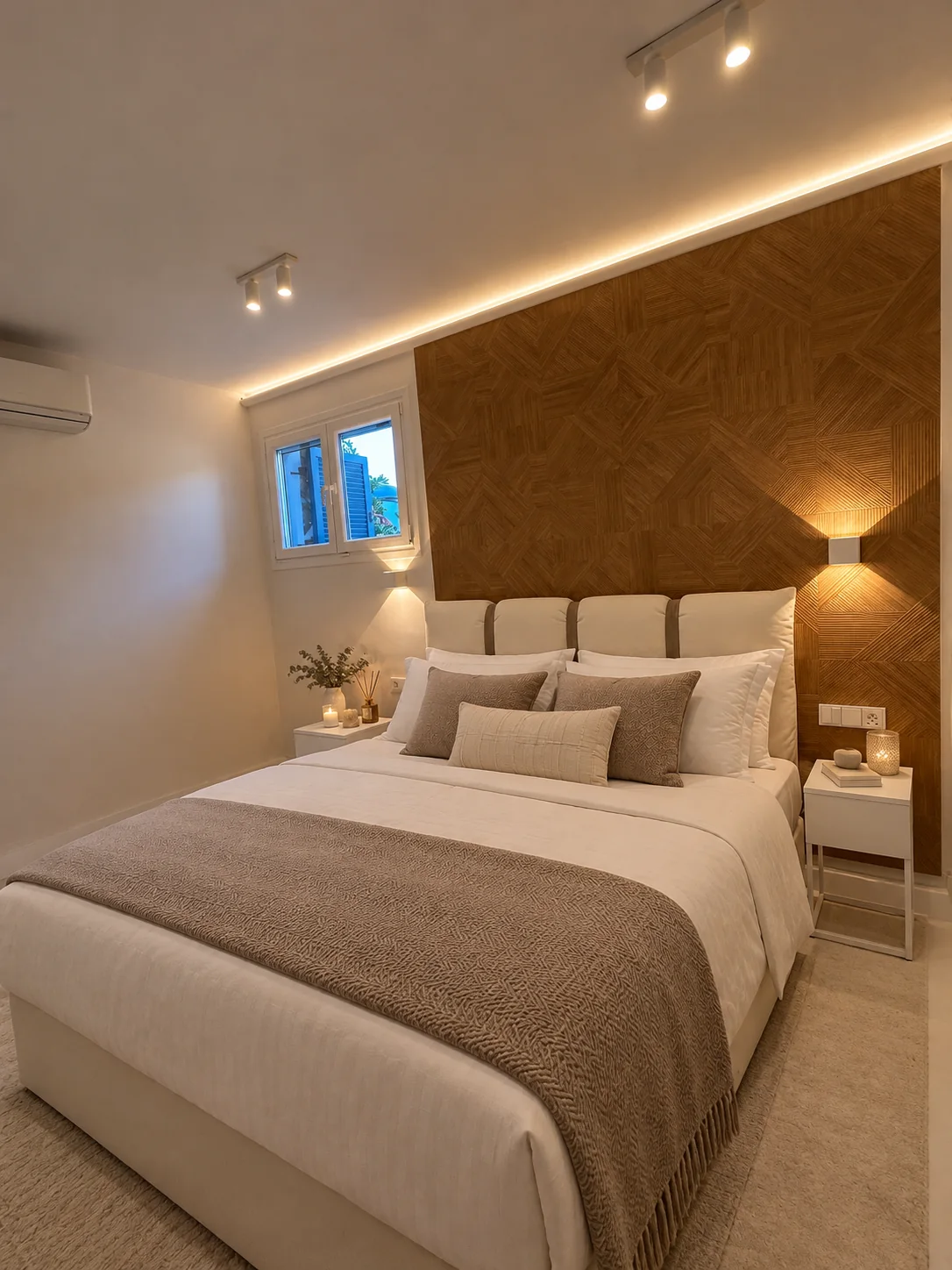 Bedroom with warm wood details