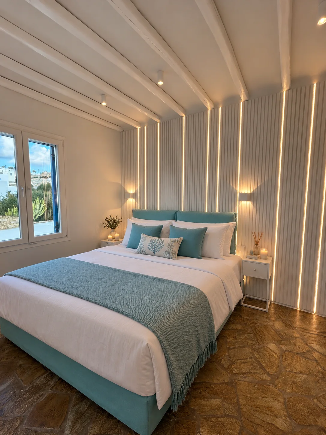 Bedroom with sea-blue accents