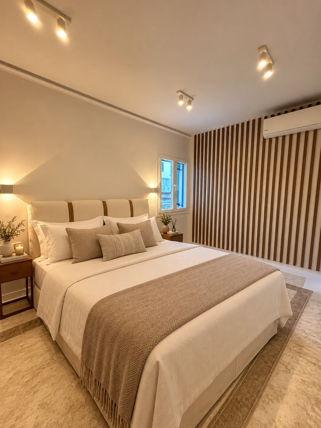 Softly styled bedroom in the villa