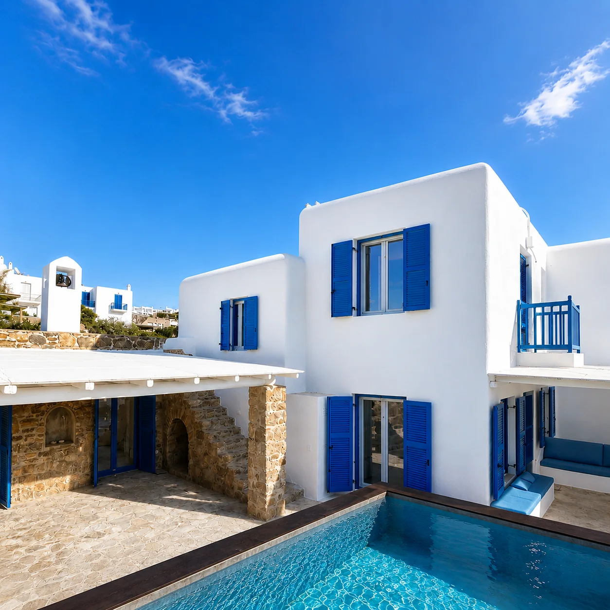 White Cycladic villa with a private swimming pool
